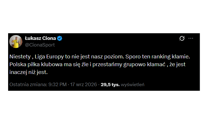 Łukasz Ciona WYDAJE WYROK na polskie kluby po pierwszej kolejce LE xD